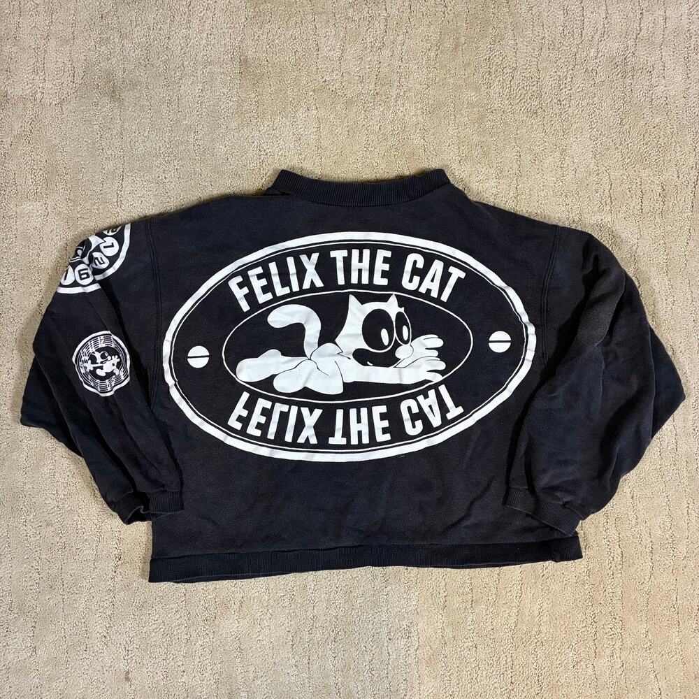 Vintage 90s Felix The Cat Women One Size Black Cropped Crewneck Sweatshirt Y2K